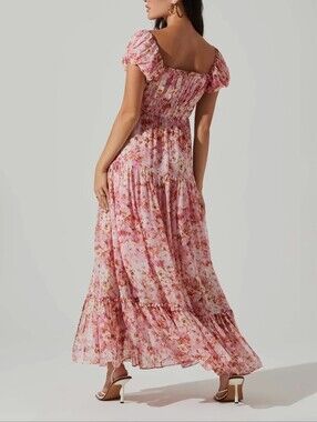 ASTR Roseline Pink Floral Maxi Dress with Puff Sleeves
